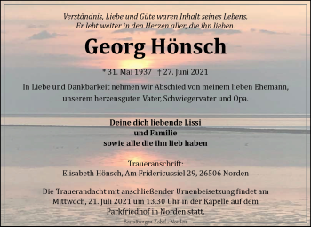 Traueranzeige von Georg Hönsch 
