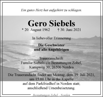 Traueranzeige von Gero Siebels 