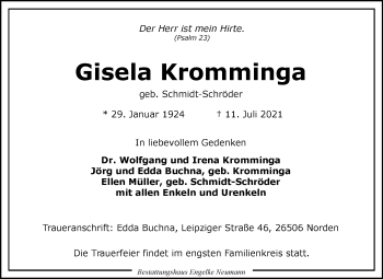 Traueranzeige von Gisela Kromminga 