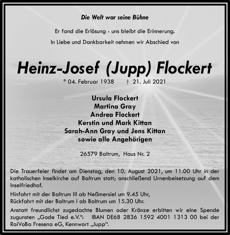 Traueranzeige für Heinz-Josef Flockert vom 24.07.2021 aus 