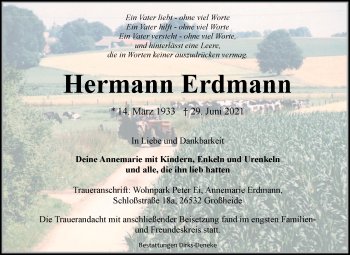 Traueranzeige von Hermann Erdmann 