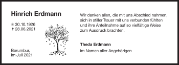 Traueranzeige von Hinrich Erdmann 