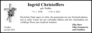 Traueranzeige von Ingrid Christoffers 
