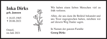 Traueranzeige von Inka Dirks 