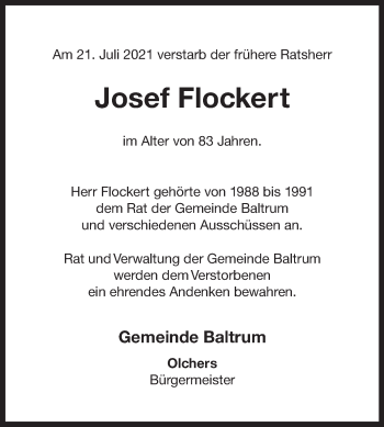 Traueranzeige von Josef Flockert 