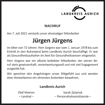 Traueranzeige von Jürgen Jürgens 