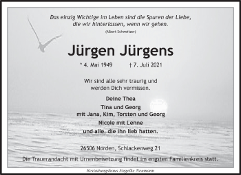 Traueranzeige von Jürgen Jürgens 
