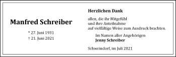Traueranzeige von Manfred Schreiber 
