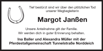 Traueranzeige von Margot Janßen 