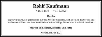 Traueranzeige von Rohlf Kaufmann 