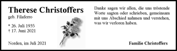 Traueranzeige von Therese Christoffers 