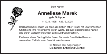 Traueranzeige von Anneliese Marek 
