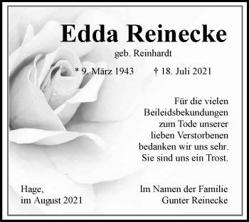 Traueranzeige von Edda Reinecke 