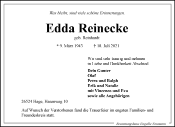 Traueranzeige von Edda Reinecke 