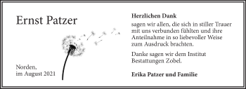 Traueranzeige von Ernst Patzer 