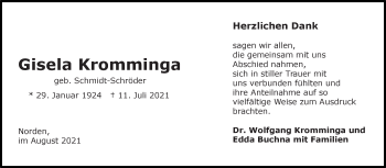 Traueranzeige von Gisela Kromminga 