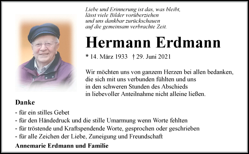  Traueranzeige für Hermann Erdmann vom 28.08.2021 aus 