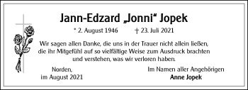 Traueranzeige von Jann-Edzard Jopek 