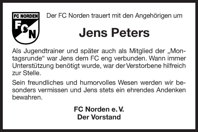  Traueranzeige für Jens Peters vom 18.08.2021 aus 