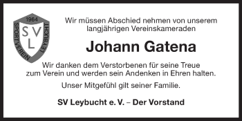 Traueranzeige von Johann Gatena 