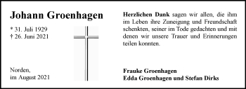 Traueranzeige von Johann Groenhagen 