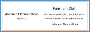 Traueranzeige von Johanna Eleonore Koch 