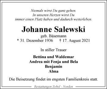 Traueranzeige von Johanne Salewski 