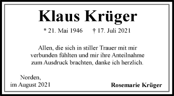 Traueranzeige von Klaus Krüger 