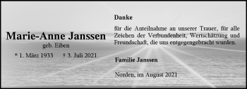 Traueranzeige von Marie-Anne Janssen 