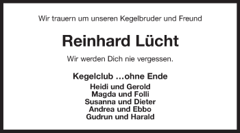 Traueranzeige von Reinhard Lücht 