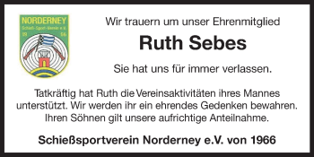 Traueranzeige von Ruth Sebes 