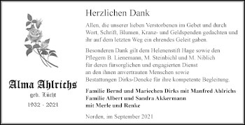 Traueranzeige von Alma Ahlrichs 