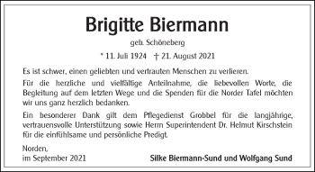 Traueranzeige von Brigitte Biermann 