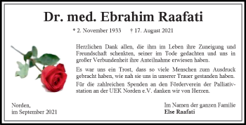 Traueranzeige von Ebrahim Raafati 