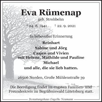 Traueranzeige von Eva Rümenap 