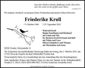 Traueranzeige von Friederike Kroll 