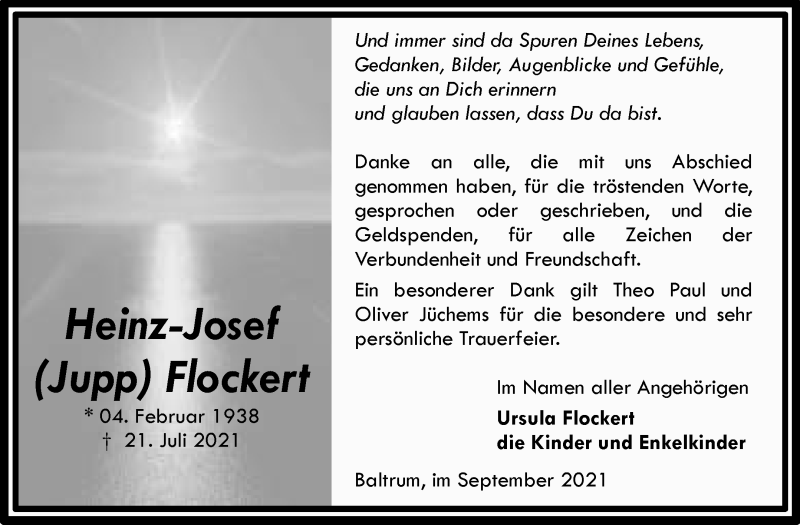 Traueranzeige für Heinz-Josef Flockert vom 25.09.2021 aus 