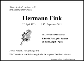 Traueranzeige von Hermann Fink 