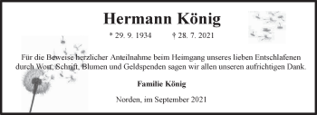 Traueranzeige von Hermann König von Ostfrisischer Kurier