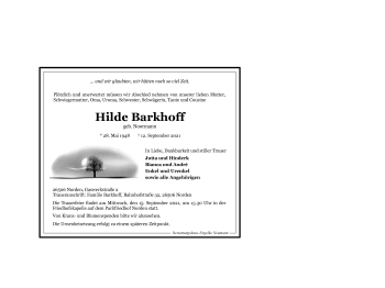 Traueranzeige von Hilde Barkhoff 