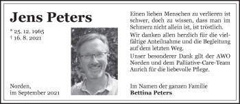 Traueranzeige von Jens Peters 
