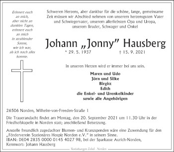 Traueranzeige von Johann Hausberg 