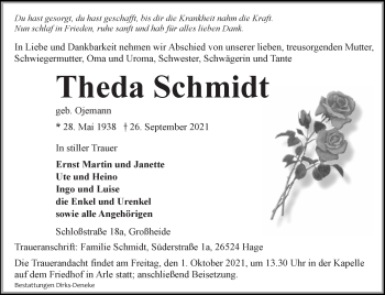 Traueranzeige von Theda Schmidt 