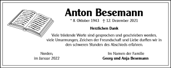 Traueranzeige von Anton Besemann 