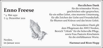 Traueranzeige von Enno Freese 