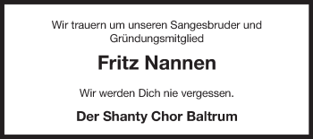 Traueranzeige von Fritz Nannen 
