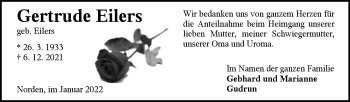 Traueranzeige von Gertrude Eilers 