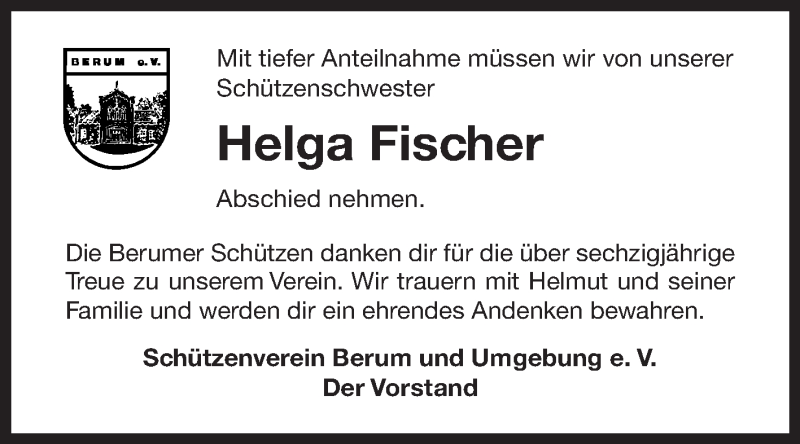 Traueranzeige für Helga Fischer vom 11.01.2022 aus 