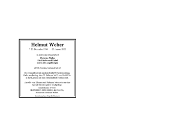 Traueranzeige von Helmut Weber 