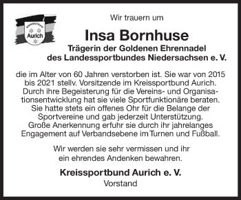Traueranzeige von Insa Bornhuse 